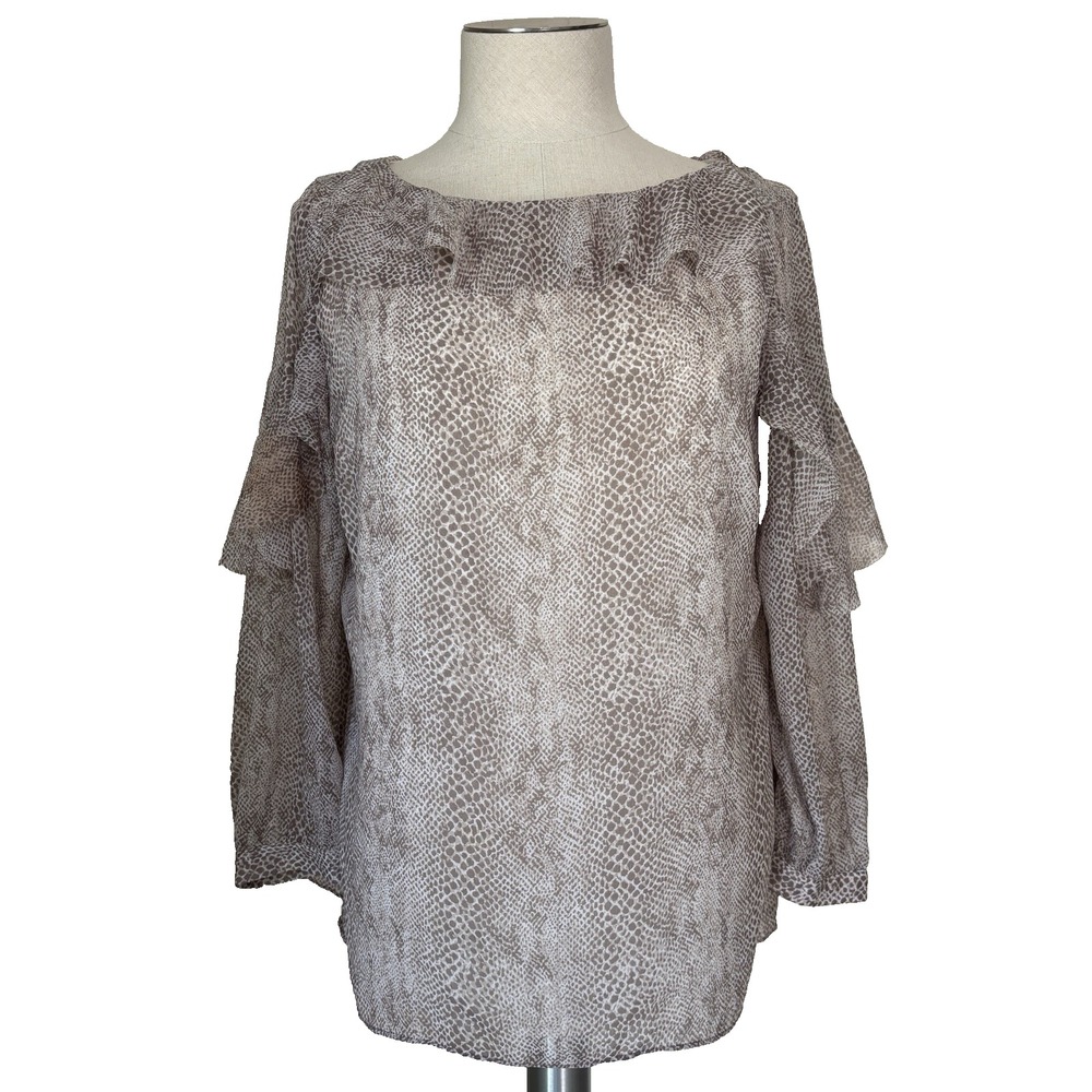 Banana Republic PL Snake Print Ruffled Blouse Layered Sleeve Career Office Top